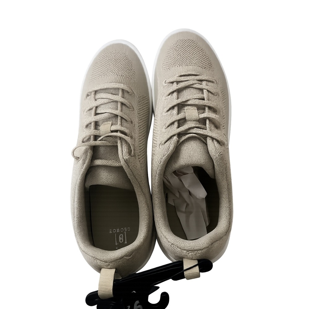 George Mens Knit Sneaker Khaki Beige Low Top Casual Shoes Size 9.5 NWT